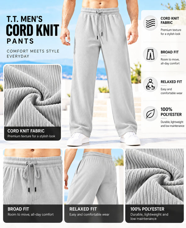 T.T.Men PO2 Premium Cord-Knit Wide-Leg Track Pant -Black,Cream