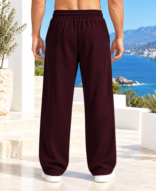 T.T.Men PO3 Premium Cord-Knit Wide-Leg Track Pant-Wine,Navy,Cream