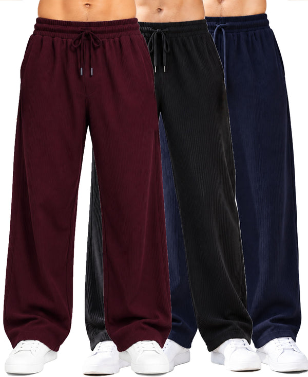 T.T.Men PO3 Premium Cord-Knit Wide-Leg Track Pant-Wine,Black,Navy