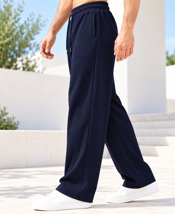T.T.Men PO3 Premium Cord-Knit Wide-Leg Track Pant-Wine,Black,Navy