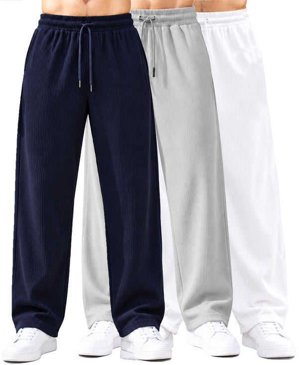 T.T.Men PO3 Premium Cord-Knit Wide-Leg Track Pant-Navy,Cream,White