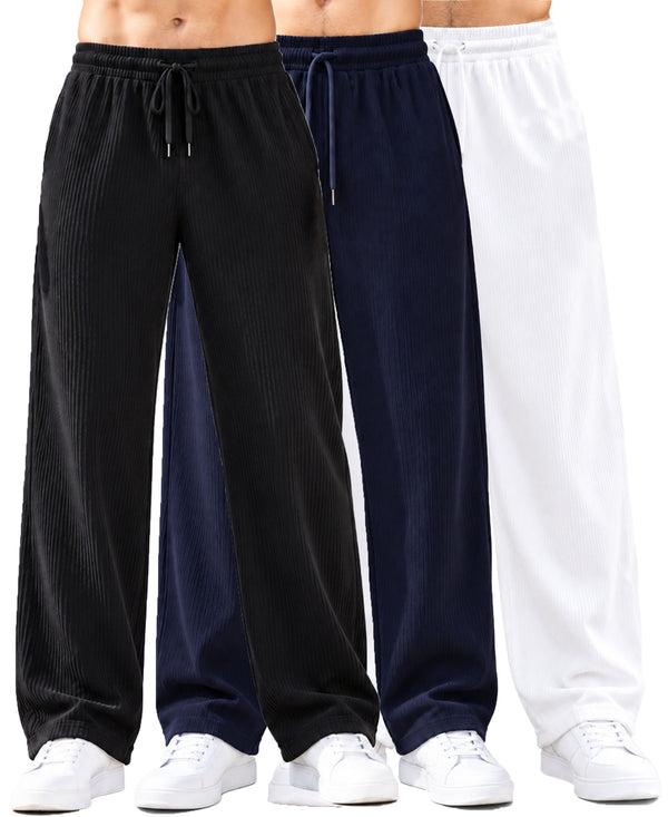 T.T.Men PO3 Premium Cord-Knit Wide-Leg Track Pant-Black,Navy,White