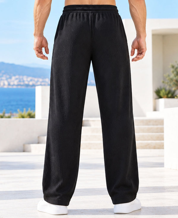 T.T.Men PO3 Premium Cord-Knit Wide-Leg Track Pant-Black,Navy,Cream