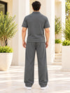 T.T. Men Poly Jacquard Co-Ord Set |Relaxed Fit| Half-Zip Collar T-Shirt And Wide-Leg Track Pants | Short Sleeve Top | Drawstring Waist -Grey
