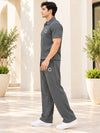 T.T. Men Poly Jacquard Co-Ord Set |Relaxed Fit| Half-Zip Collar T-Shirt And Wide-Leg Track Pants | Short Sleeve Top | Drawstring Waist -Grey