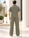 T.T. Men Poly Jacquard Co-Ord Set |Relaxed Fit| Half-Zip Collar T-Shirt And Wide-Leg Track Pants | Short Sleeve Top | Drawstring Waist -Green