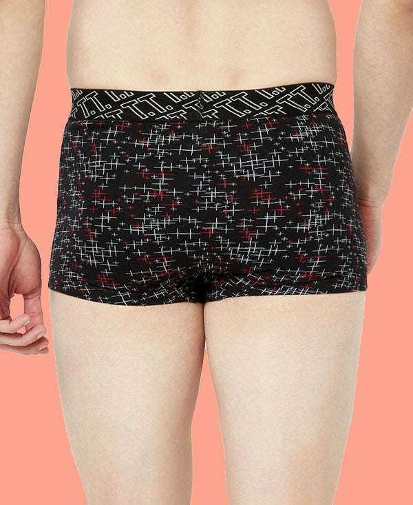 T.T. Mens Desire 100% Combed Cotton Printed Mini Top Elastic Trunk Pack Of 2 Black-Grey