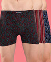 T.T. Men Desire Super Combed Cotton Printed Snug Fit Long Trunks For Men Pack Of 3 Black-Navy-Maroon