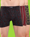 T.T. Men Desire Super Combed Cotton Printed Snug Fit Long Trunks For Men Pack Of 3 Black-D.Brown-Maroon
