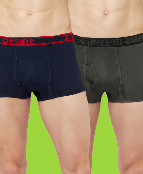 T.T. Mens Desire Fashion Top Elastic Trunk Pack Of 2 Olive-Navy