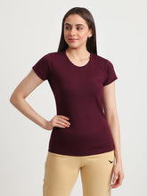 T.T. Women Solid Regular Fit Poly Round Neck Tshirts -Wine