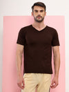 T.T Mens Regular Fit  Poly Jersey V-Neck Half Sleeve T-Shirt - BROWN