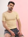 T.T Mens Regular FitPoly Jersey Round Neck Half Sleeve T-Shirt- Ivory