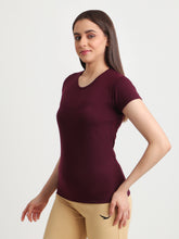 T.T. Women Solid Regular Fit Poly Round Neck Tshirts -Wine