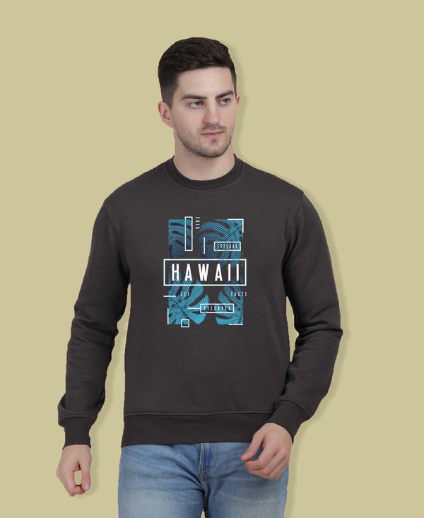 Hiflyers Men|Regular Fit|Chest Printed Cotton Fleece|Soft Stylish Casual Winter Wear Sweatshirt|Charcoal-P5