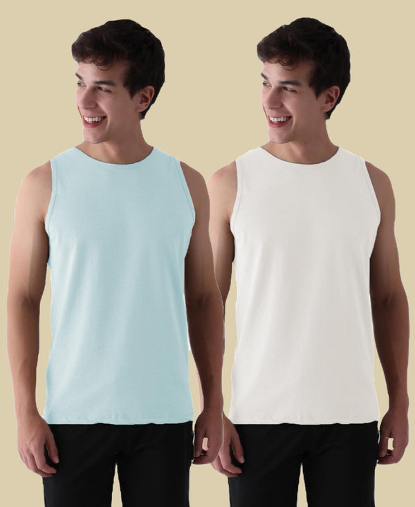 Almo Men’S Cotton Vest|Premium Melange Cotton|Regular Fit|Soft, Breathable, Fade-Resistant | Anti-Bacterial & Lightweight | Ideal For Gym/Sports Activities|Pack Of 2|Ice Melt::White
