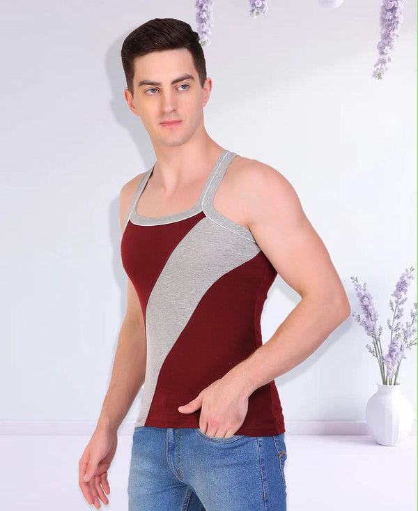 T.T. Men DesignerGym Vest Pack Of 2 Red-Black -Maroon-Grey