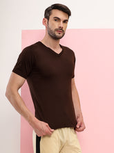 T.T Mens Regular Fit  Poly Jersey V-Neck Half Sleeve T-Shirt - BROWN