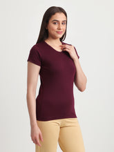 T.T. Women Solid Regular Fit Poly Round Neck Tshirts -Wine