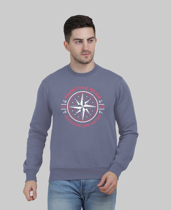 Hiflyers Men|Regular Fit|Chest Printed Cotton Fleece|Soft Stylish Casual Winter Wear Sweatshirt|Steel Grey-P18