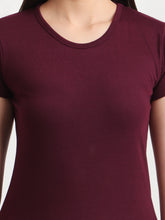 T.T. Women Solid Regular Fit Poly Round Neck Tshirts -Wine