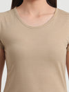 T.T. Women Solid Regular Fit Poly Round Neck Tshirts -Beige