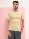 T.T Mens Regular FitPoly Jersey Round Neck Half Sleeve T-Shirt- Ivory