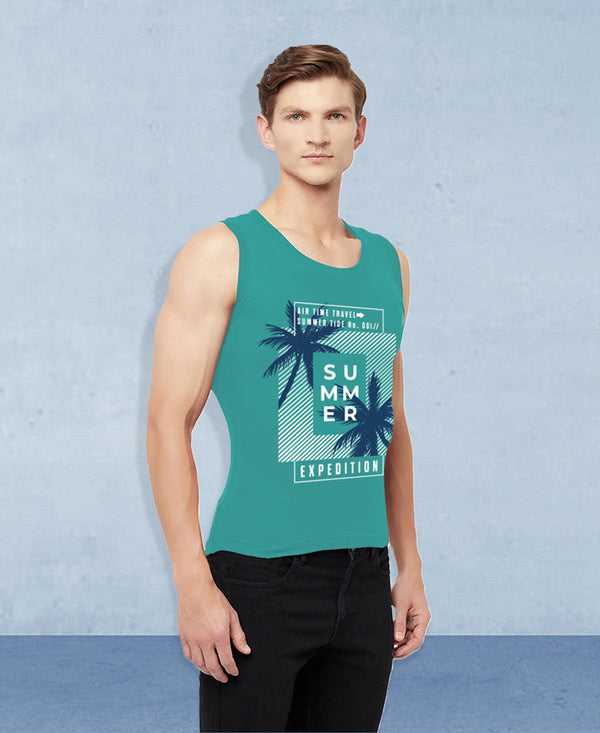 T.T. Men Cool Cotton Printed Regular Fit Round Neck Muscle Tees Pack Of 1 Green