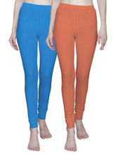 T.T. Women Solid Chudidar Cotton Lycra Cool Leggings -AIRFORCE BLUE - Peach( Free Size)