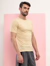 T.T Mens Regular FitPoly Jersey Round Neck Half Sleeve T-Shirt- Ivory