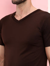 T.T Mens Regular Fit  Poly Jersey V-Neck Half Sleeve T-Shirt - BROWN