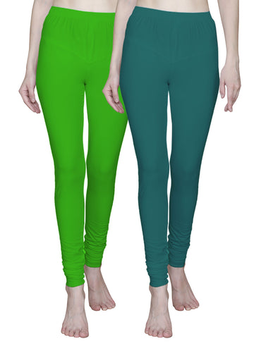 T.T. Women Solid Chudidar Cotton Lycra Cool Leggings -EMERALD GREEN - FLOURESCENT GREEN( Free Size)