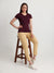 T.T. Women Solid Regular Fit Poly Round Neck Tshirts -Wine