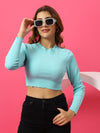T.T. Women|Slim Fit Ribbed Top|Stretchable Cotton Rib Fabric| Trendy High Street Casual & Office Wear Full Sleeve Crop Tee|Desire Rib Tshirt For Women||Sea Green