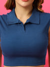 T.T. Women|Slim Fit Ribbed Tank Top|Stretchable Cotton Rib Fabric| Trendy High Street Casual & Office Wear Sleeveless Crop Tee|Desire Rib Polo Tshirt For Women||Airforce