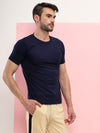 T.T Mens Navy Regular Fit  Poly Jersey Round Neck Half Sleeve T-Shirt