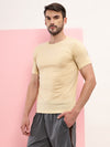 T.T Mens Regular FitPoly Jersey Round Neck Half Sleeve T-Shirt- Ivory