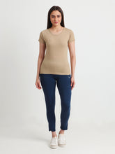 T.T. Women Solid Regular Fit Poly Round Neck Tshirts -Beige