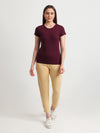 T.T. Women Solid Regular Fit Poly Round Neck Tshirts -Wine