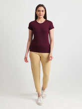 T.T. Women Solid Regular Fit Poly Round Neck Tshirts -Wine