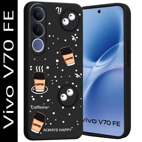 Mobielectro Cute Fun Cartoon 3DBear Coffee Case for Vivo V70 FE - Black
