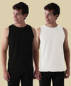 Almo Men’S Cotton Vest|Premium Melange Cotton|Regular Fit|Soft, Breathable, Fade-Resistant | Anti-Bacterial & Lightweight | Ideal For Gym/Sports Activities|Pack Of 2|Black::White