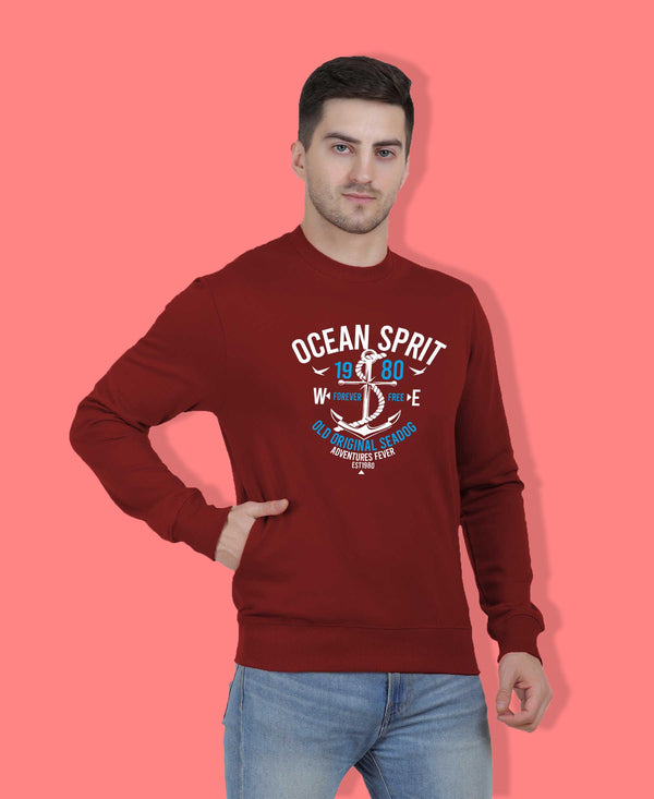 Hiflyers Men|Regular Fit|Chest Printed Cotton Fleece|Soft Stylish Casual Winter Wear Sweatshirt|Maroon-P10