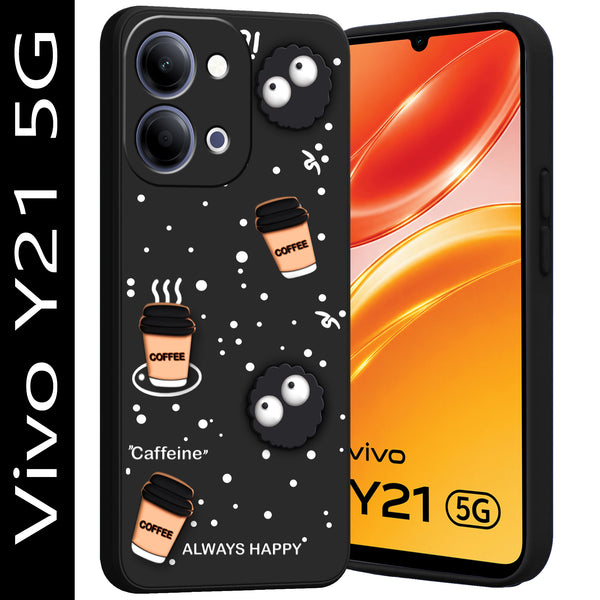 Mobielectro Cute Fun Cartoon 3DBear Coffee Case for Vivo Y21 5G - Black