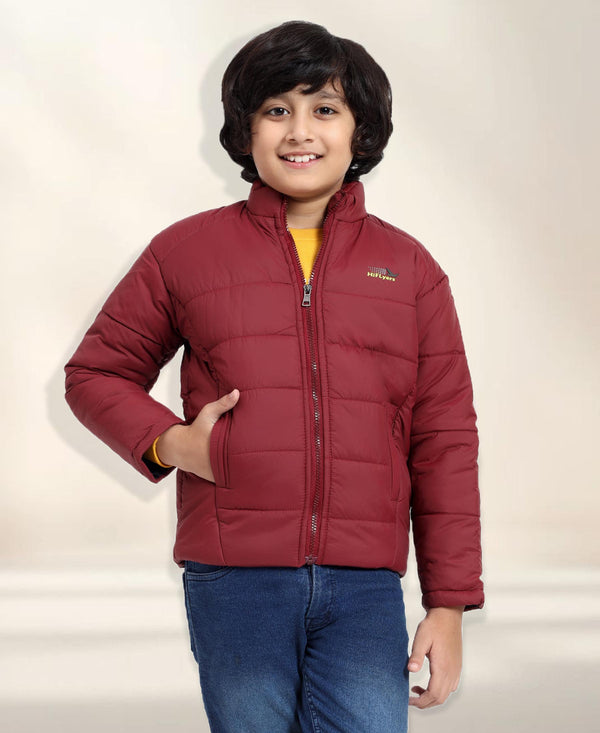 HiFlyers Boys Regular Fit | Polyster |Fluffy Full Sleeves |Quilted Insulation|High Neck Stand Collar|Zipper Jacket -Red