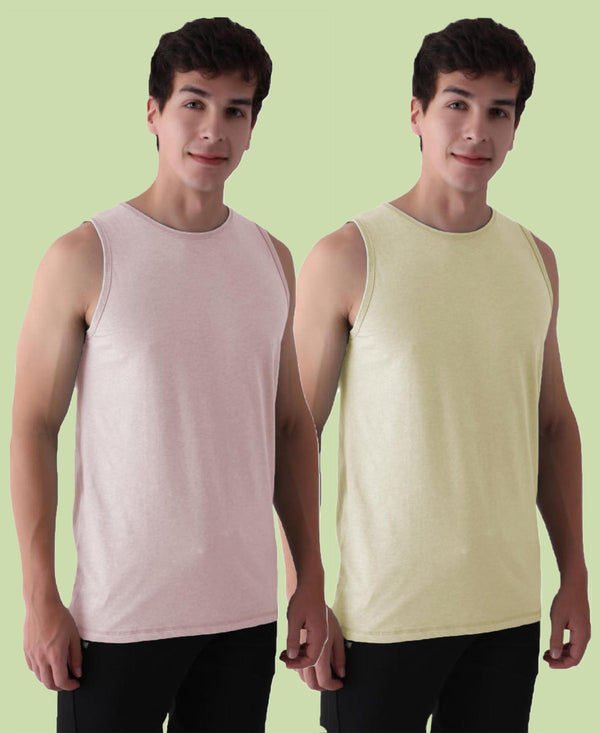 Almo Men’S Cotton Vest|Premium Melange Cotton|Regular Fit|Soft, Breathable, Fade-Resistant | Anti-Bacterial & Lightweight | Ideal For Gym/Sports Activities|Pack Of 2|Peach::Tan