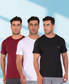 HiFlyers Men Slim Fit Solid Pack Of 3 Premium Rn T-Shirt Black-White-Maroon