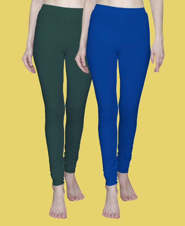 T.T. Women Solid Chudidar Cotton Lycra Cool Leggings -Ink Blue - Military Green( Free Size)
