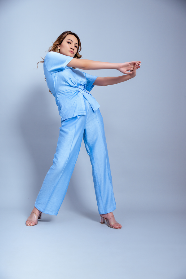 Garden Party Sky Blue Twisted Note Co Ord Set (Combo)