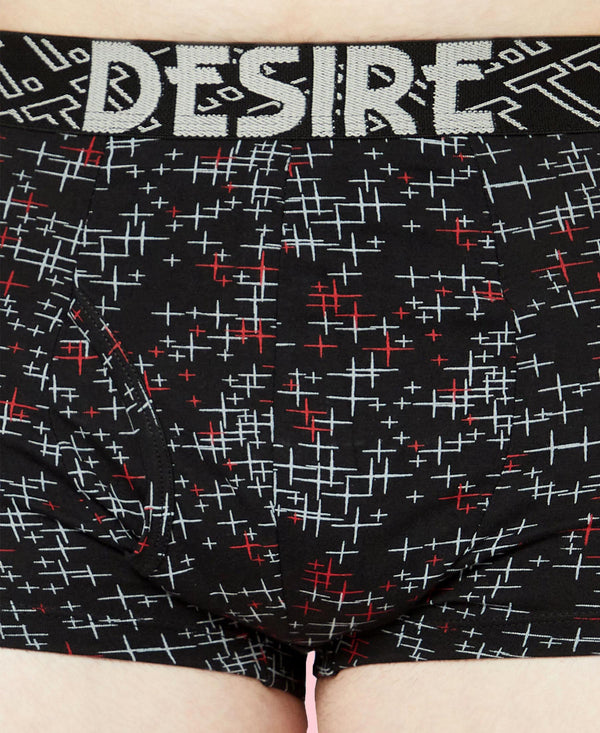 T.T. Mens Desire 100% Combed Cotton Printed Mini Top Elastic Trunk Pack Of 2 Black-Grey